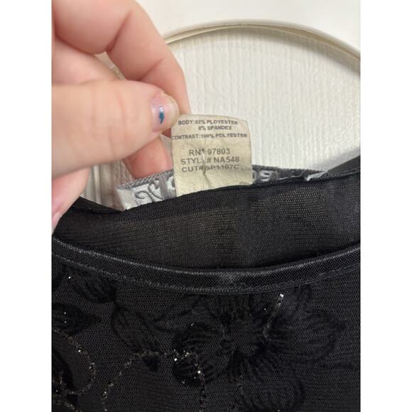 Vtg Black Sheer Velvet Burnout Floral Glitter Top Size XL Whimsigoth Dark Fairy - Picture 7 of 7